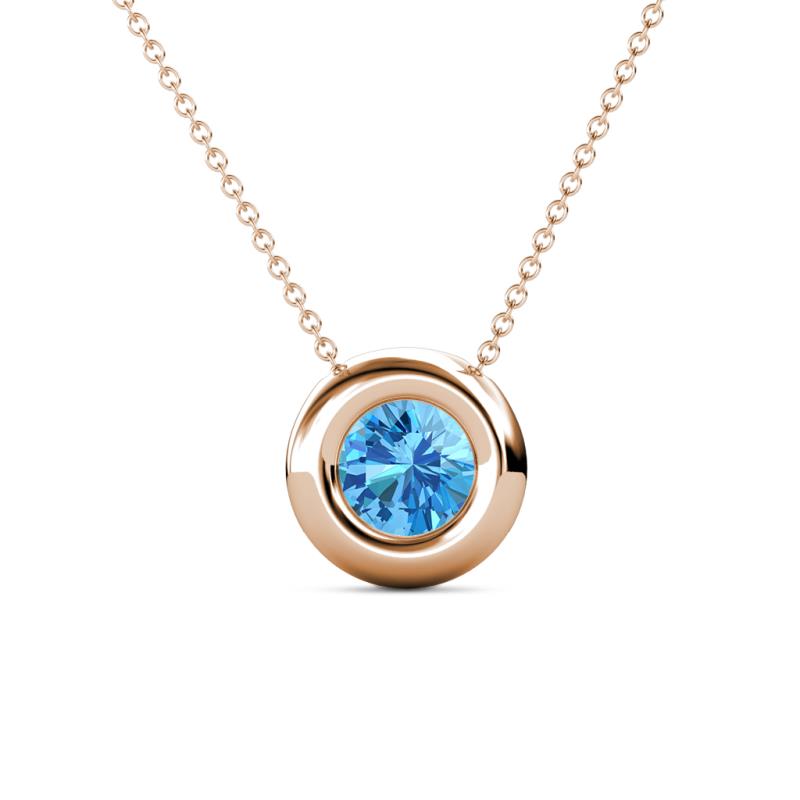Arela 6.50 mm Round Blue Topaz Donut Bezel Solitaire Pendant Necklace 