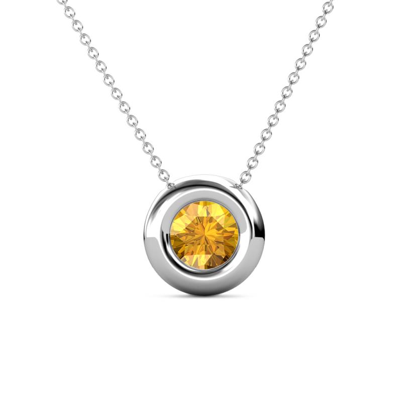 Arela 6.50 mm Round Citrine Donut Bezel Solitaire Pendant Necklace 