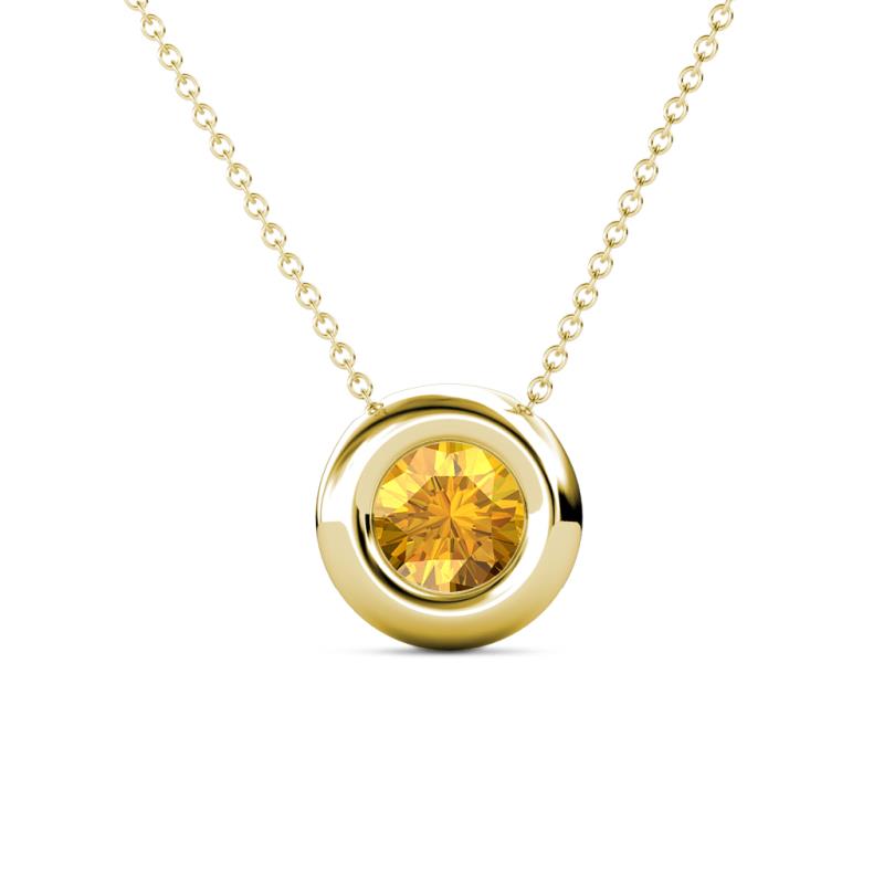 Arela 6.50 mm Round Citrine Donut Bezel Solitaire Pendant Necklace 