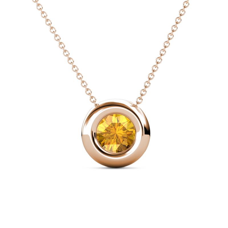 Arela 6.50 mm Round Citrine Donut Bezel Solitaire Pendant Necklace 