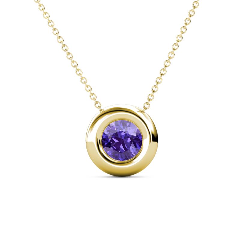 Arela 6.50 mm Round Iolite Donut Bezel Solitaire Pendant Necklace 