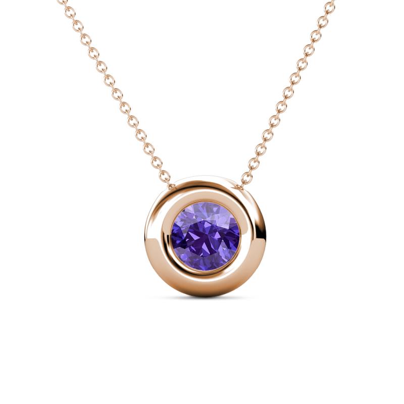 Arela 6.50 mm Round Iolite Donut Bezel Solitaire Pendant Necklace 