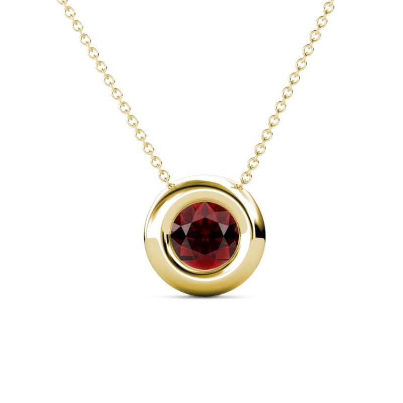 Arela 6.50 mm Round Red Garnet Donut Bezel Solitaire Pendant Necklace 