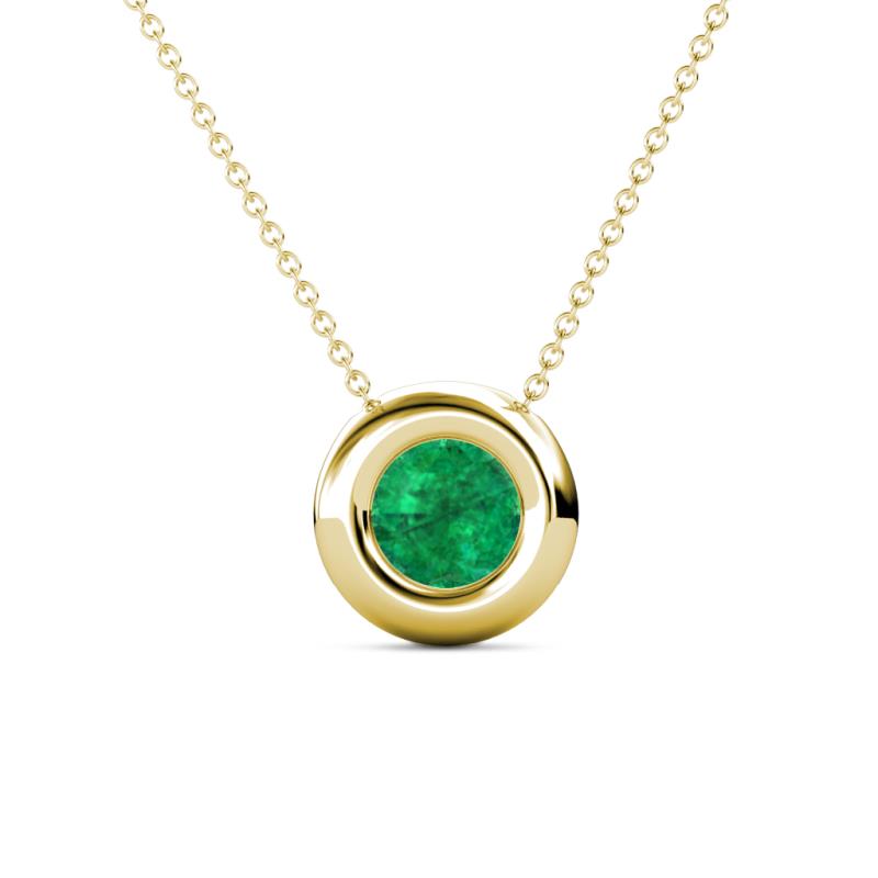 Arela 6.00 mm Round Emerald Donut Bezel Solitaire Pendant Necklace 