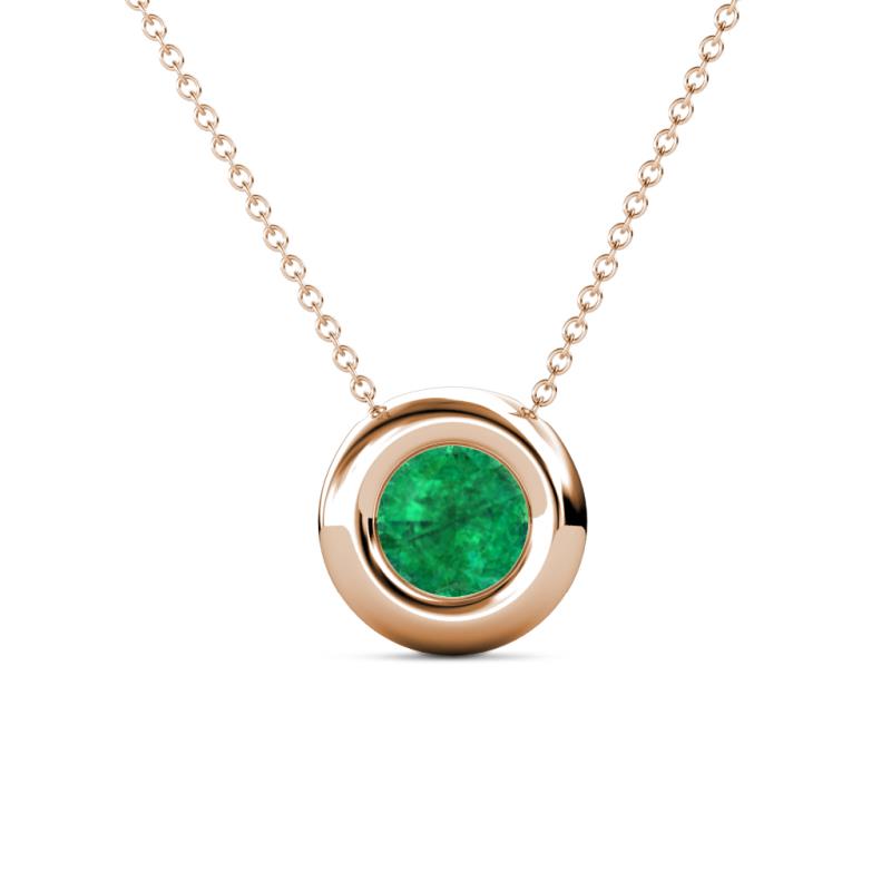 Arela 6.00 mm Round Emerald Donut Bezel Solitaire Pendant Necklace 