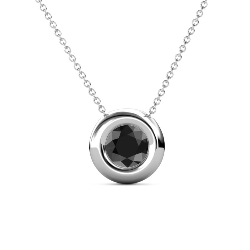 Arela 6.00 mm Round Black Diamond Donut Bezel Solitaire Pendant Necklace 