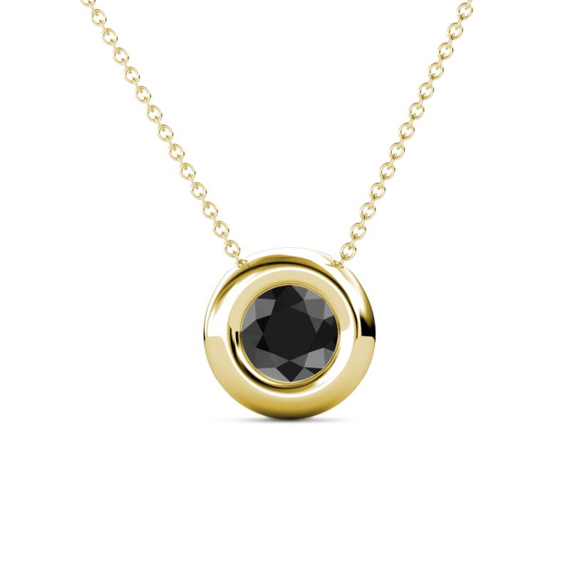 Arela 6.00 mm Round Black Diamond Donut Bezel Solitaire Pendant Necklace 