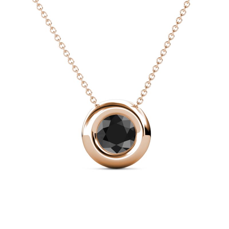 Arela 6.00 mm Round Black Diamond Donut Bezel Solitaire Pendant Necklace 