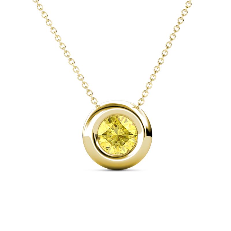 Arela 6.00 mm Round Yellow Sapphire Donut Bezel Solitaire Pendant Necklace 