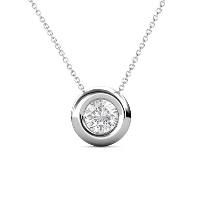 Arela 6.00 mm Round White Sapphire Donut Bezel Solitaire Pendant Necklace 