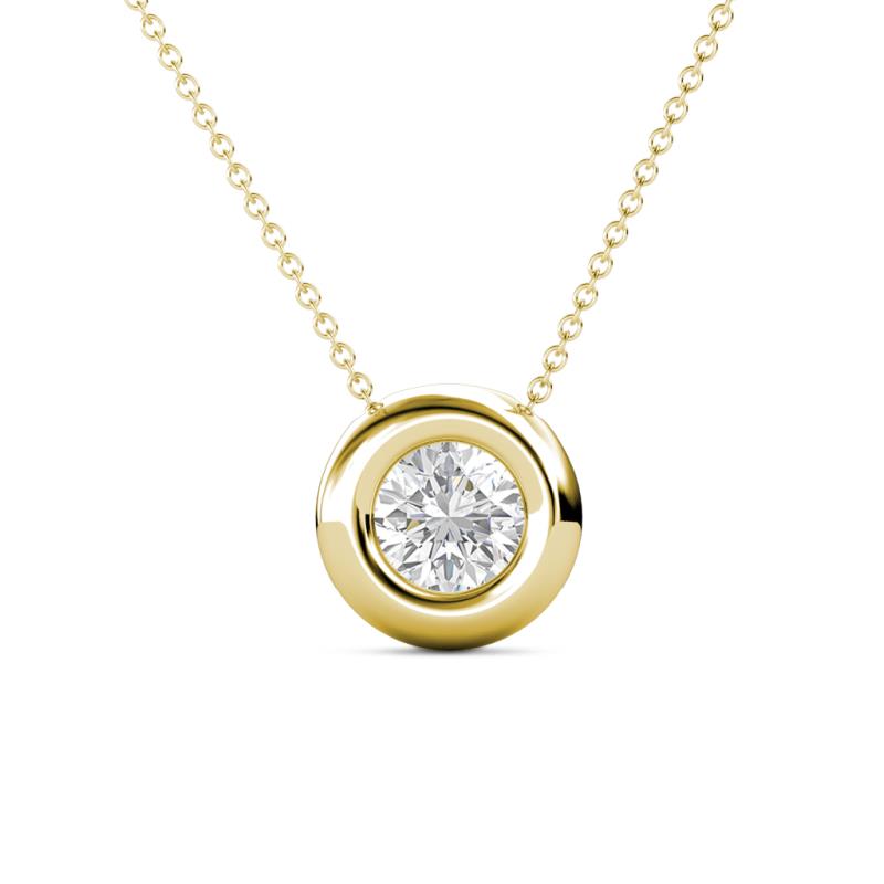 Arela 6.00 mm Round White Sapphire Donut Bezel Solitaire Pendant Necklace 