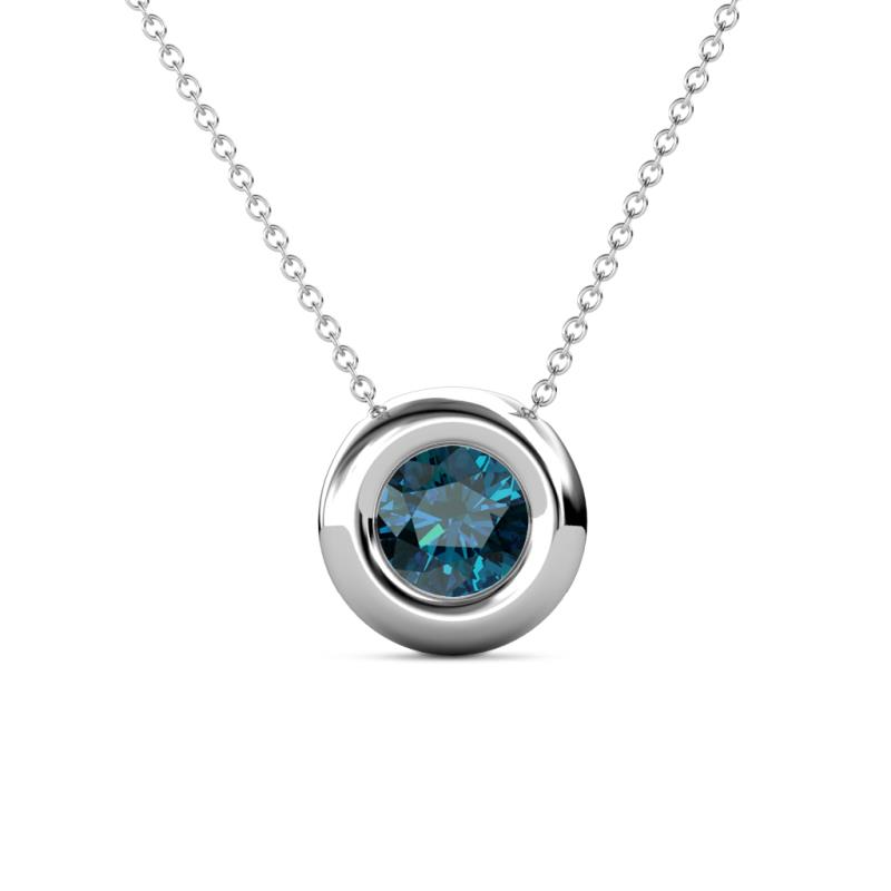 Arela 6.50 mm Round Blue Diamond Donut Bezel Solitaire Pendant Necklace 