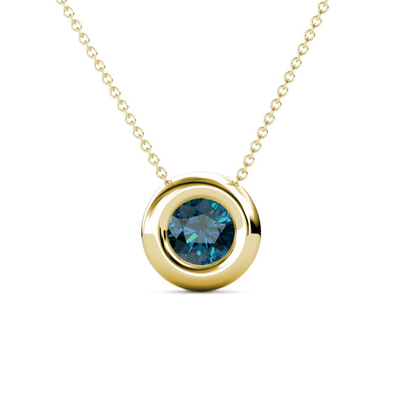 Arela 6.50 mm Round Blue Diamond Donut Bezel Solitaire Pendant Necklace 