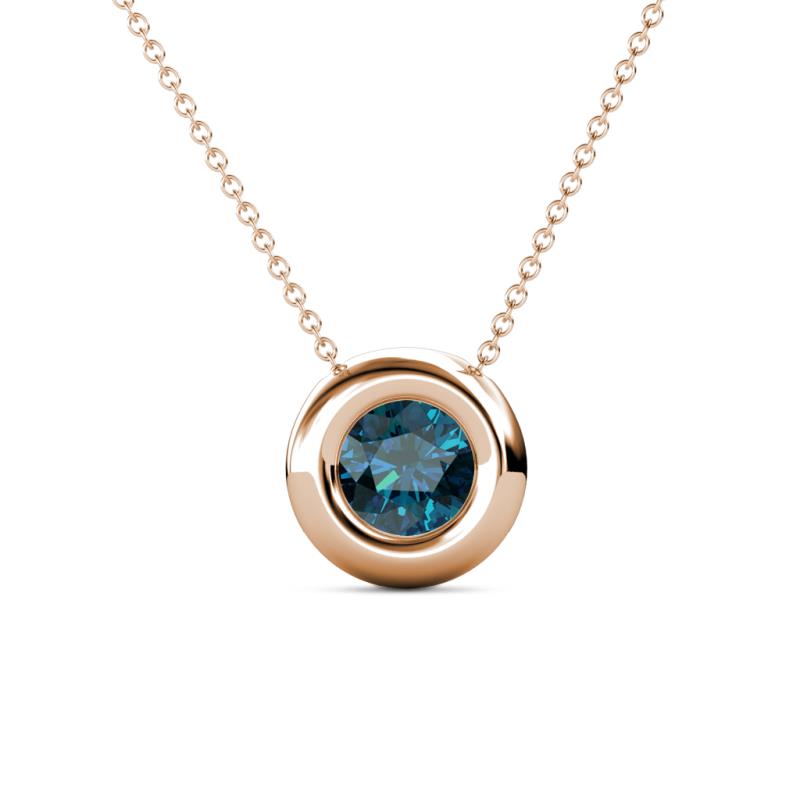 Arela 6.50 mm Round Blue Diamond Donut Bezel Solitaire Pendant Necklace 