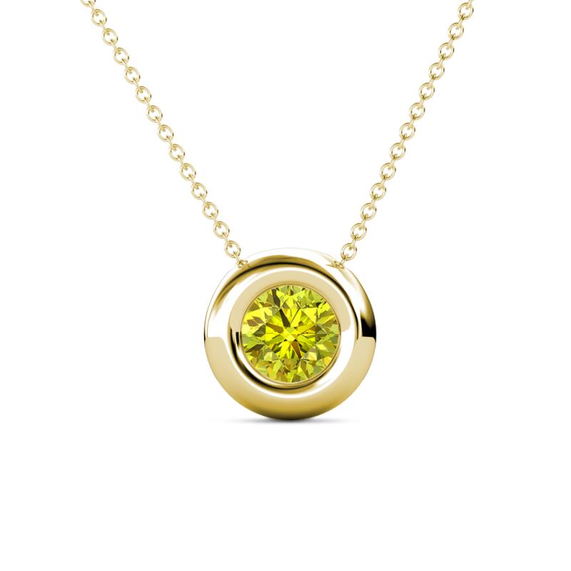 Arela 6.50 mm Round Yellow Diamond Donut Bezel Solitaire Pendant Necklace 