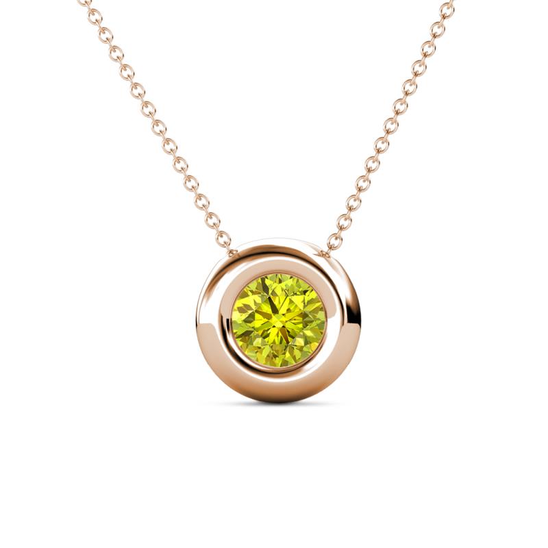Arela 6.50 mm Round Yellow Diamond Donut Bezel Solitaire Pendant Necklace 