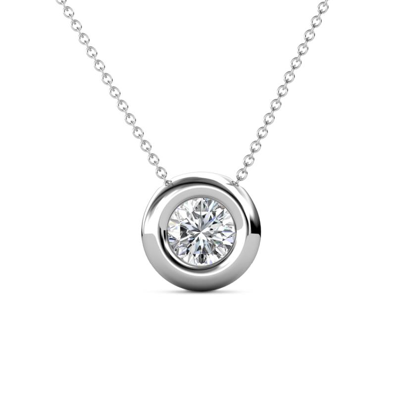 Arela 6.50 mm Round Diamond Donut Bezel Solitaire Pendant Necklace 