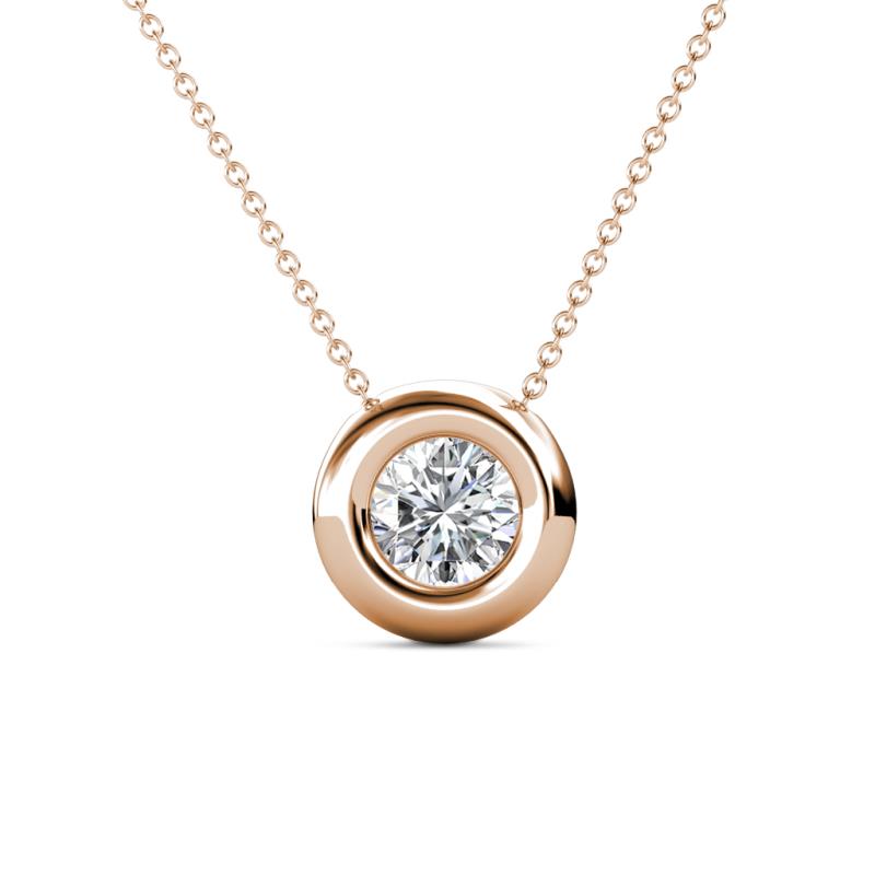 Arela 6.50 mm Round Lab Grown Diamond Donut Bezel Solitaire Pendant Necklace 