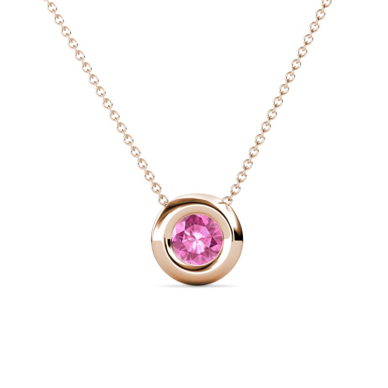 Arela 5.40 mm Round Pink Sapphire Donut Bezel Solitaire Pendant Necklace 