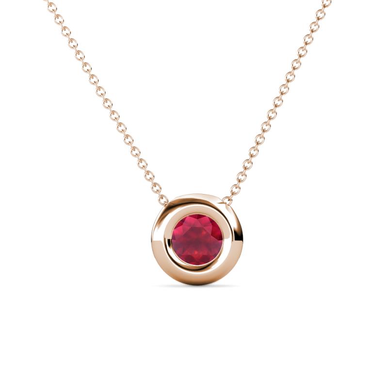 Arela 5.40 mm Round Ruby Donut Bezel Solitaire Pendant Necklace 