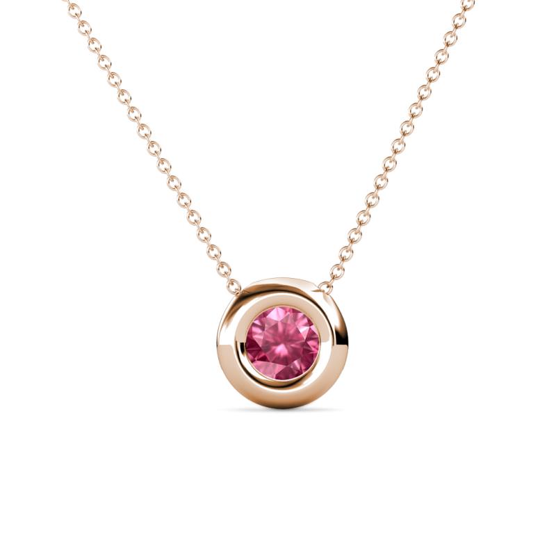 Arela 5.40 mm Round Pink Tourmaline Donut Bezel Solitaire Pendant Necklace 