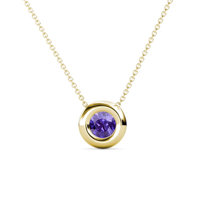 Arela 5.40 mm Round Iolite Donut Bezel Solitaire Pendant Necklace 