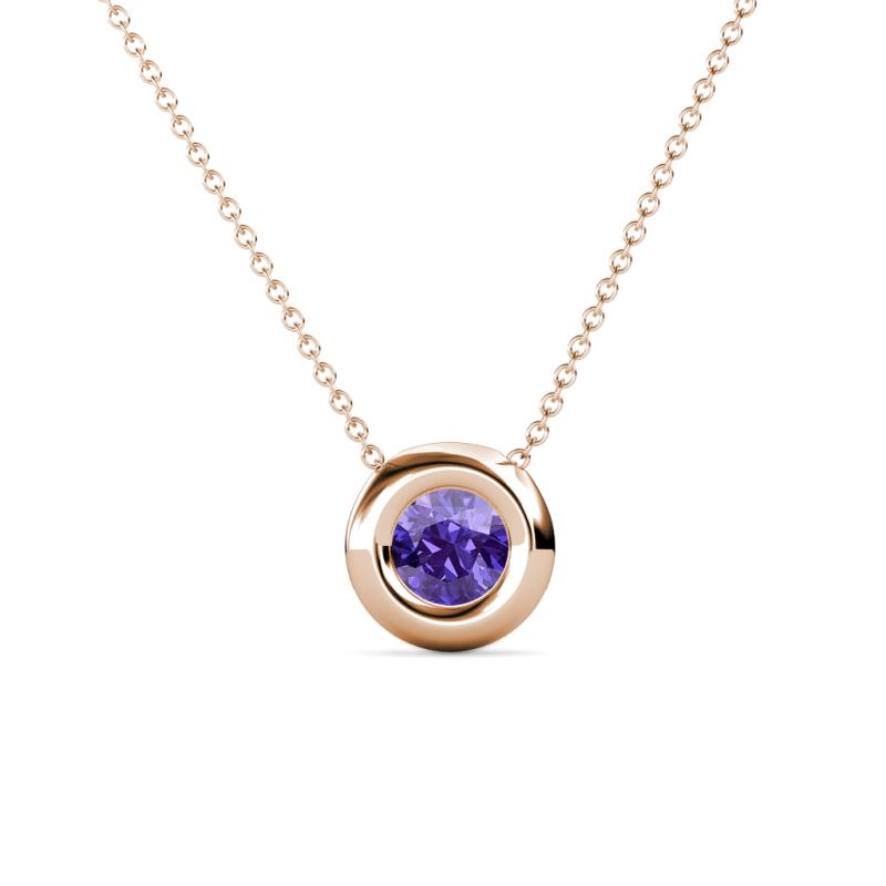 Arela 5.40 mm Round Iolite Donut Bezel Solitaire Pendant Necklace 