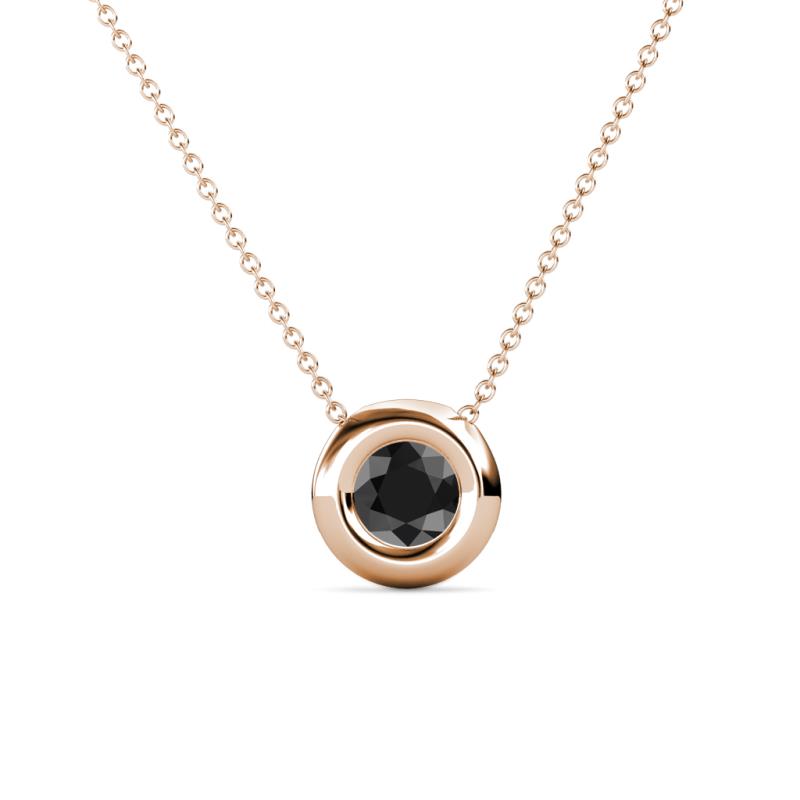 Arela 5.40 mm Round Black Diamond Donut Bezel Solitaire Pendant Necklace 
