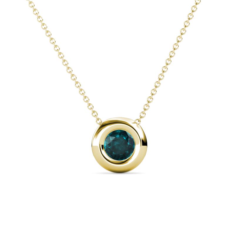 Arela 5.40 mm Round London Blue Topaz Donut Bezel Solitaire Pendant Necklace 
