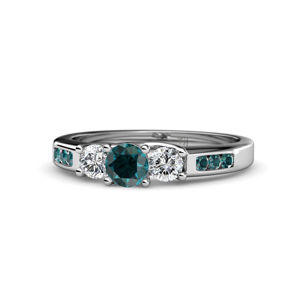 Jamille London Blue Topaz and Diamond Three Stone with Side London Blue Topaz Ring 