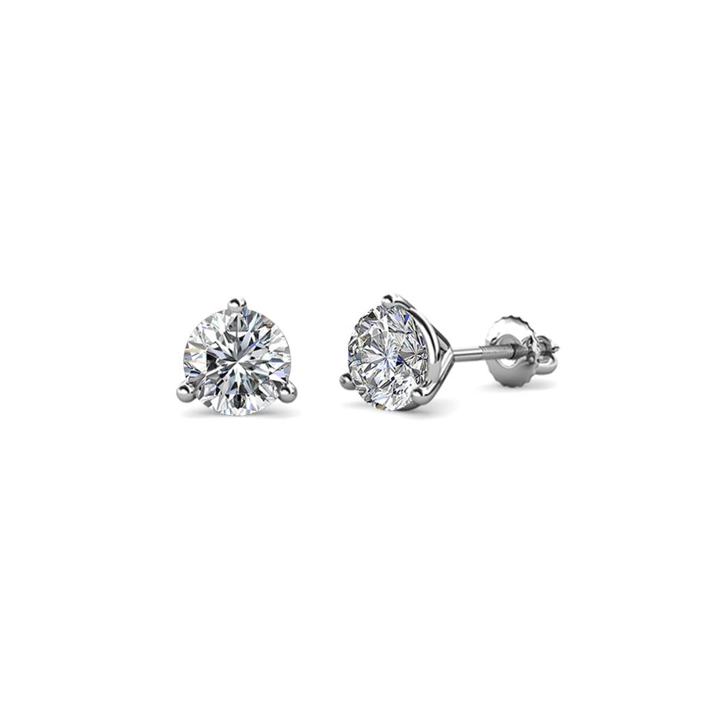 Pema Natural Round Diamond Three Prongs Martini Solitaire Stud Earrings 
