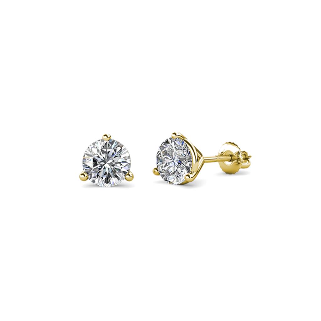 Pema Natural Round Diamond Three Prongs Martini Solitaire Stud Earrings 