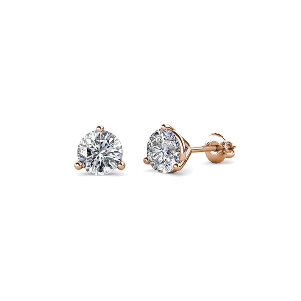 Pema Natural Round Diamond Three Prongs Martini Solitaire Stud Earrings 