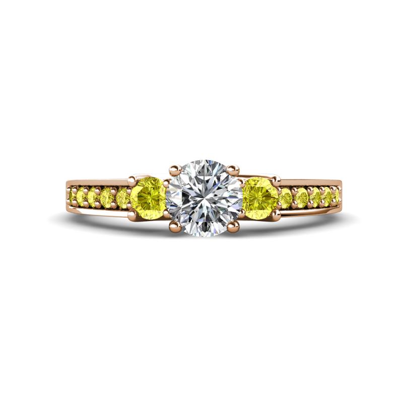 Valene Yellow and White Diamond Three Stone with Side Yellow Diamond Ring 
