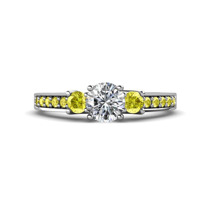 Valene Yellow and White Diamond Three Stone with Side Yellow Diamond Ring 