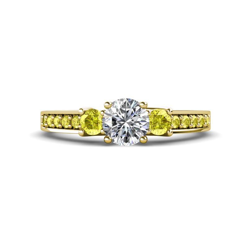 Valene Yellow and White Diamond Three Stone with Side Yellow Diamond Ring 