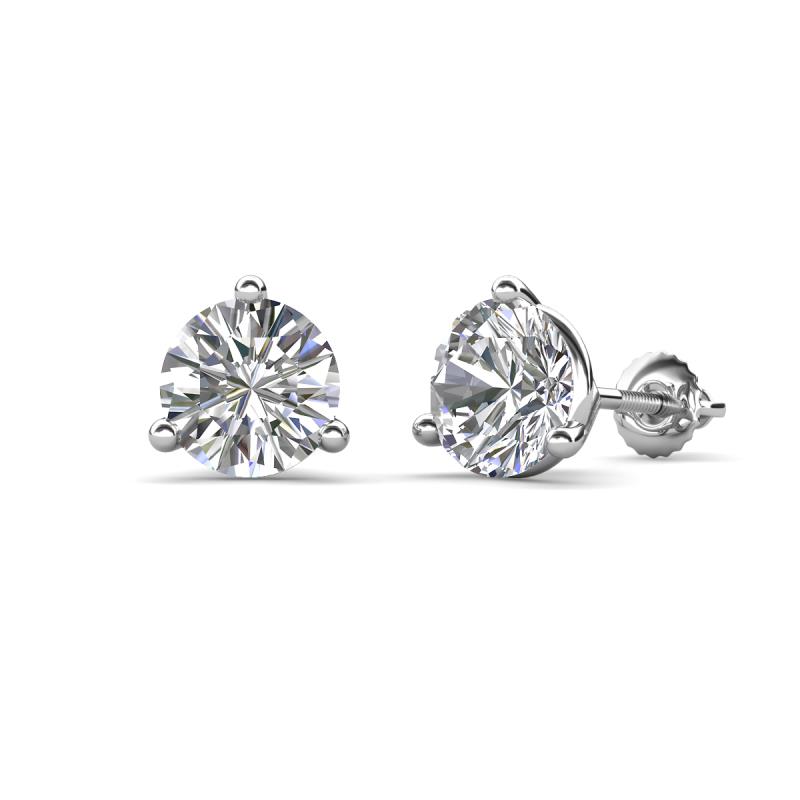 Pema Natural Round Diamond Three Prongs Martini Solitaire Stud Earrings 