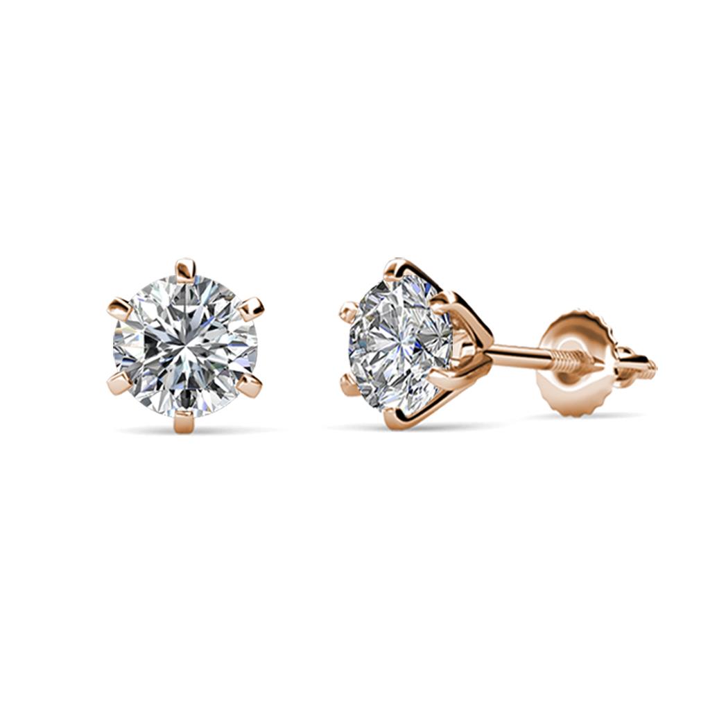Kenna Natural Round Diamond Six Prongs Martini Solitaire Stud Earrings 