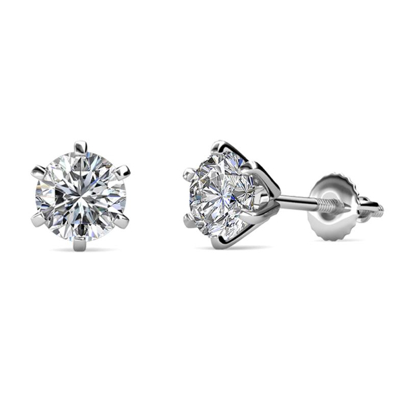 Kenna Natural Round Diamond Six Prongs Martini Solitaire Stud Earrings 