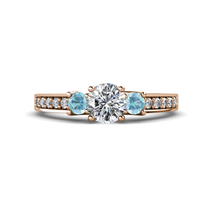 Valene Diamond and Aquamarine Three Stone Engagement Ring 