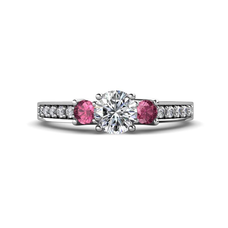 Valene Diamond and Pink Tourmaline Three Stone Engagement Ring 
