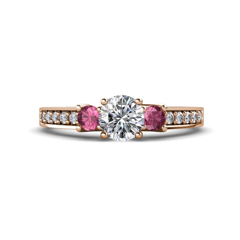 Valene Diamond and Pink Tourmaline Three Stone Engagement Ring 