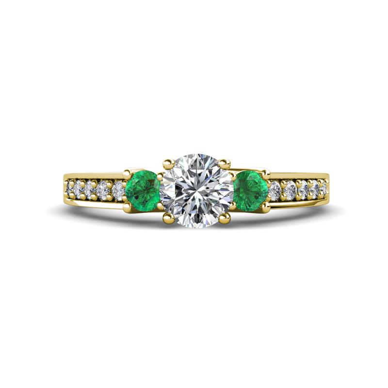 Valene Diamond and Emerald Three Stone Engagement Ring 
