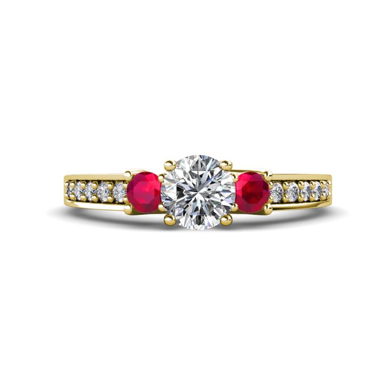 Valene Diamond and Ruby Three Stone Engagement Ring 