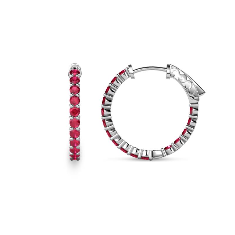 Carisa 0.67 ctw (1.70 mm) Inside Outside Round Ruby Eternity Hoop Earrings 