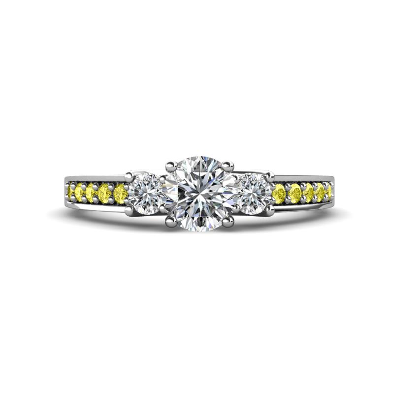 Valene Diamond Three Stone with Side Yellow Diamond Ring 