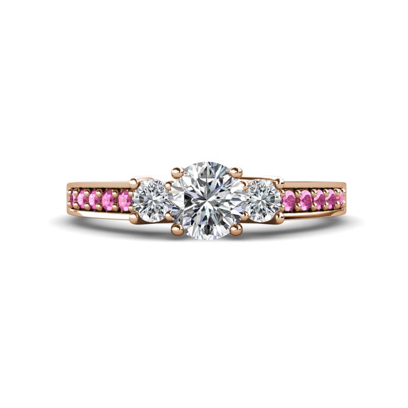 Valene Diamond Three Stone with Side Pink Sapphire Ring 