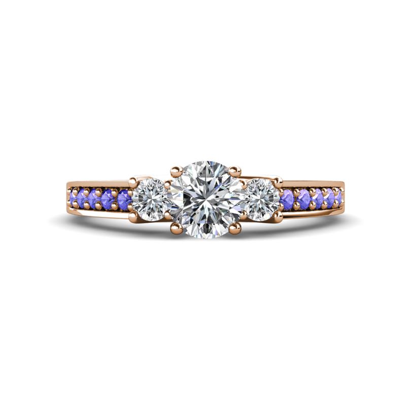 Valene Diamond Three Stone with Side Tanzanite Ring 