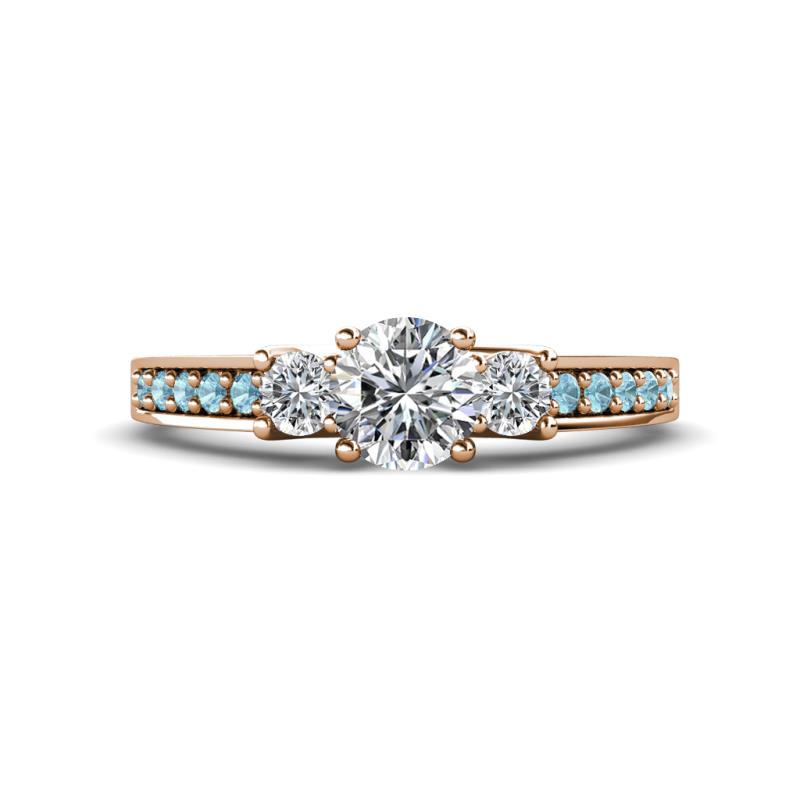 Valene Diamond Three Stone with Side Aquamarine Ring 