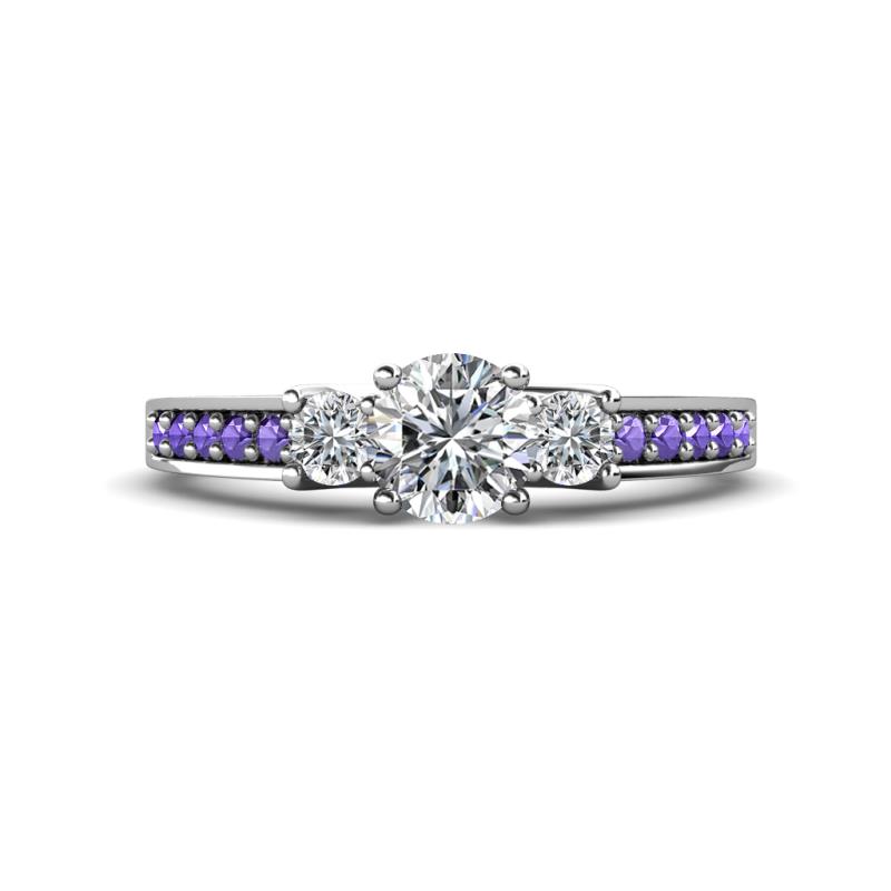 Valene Diamond Three Stone with Side Iolite Ring 